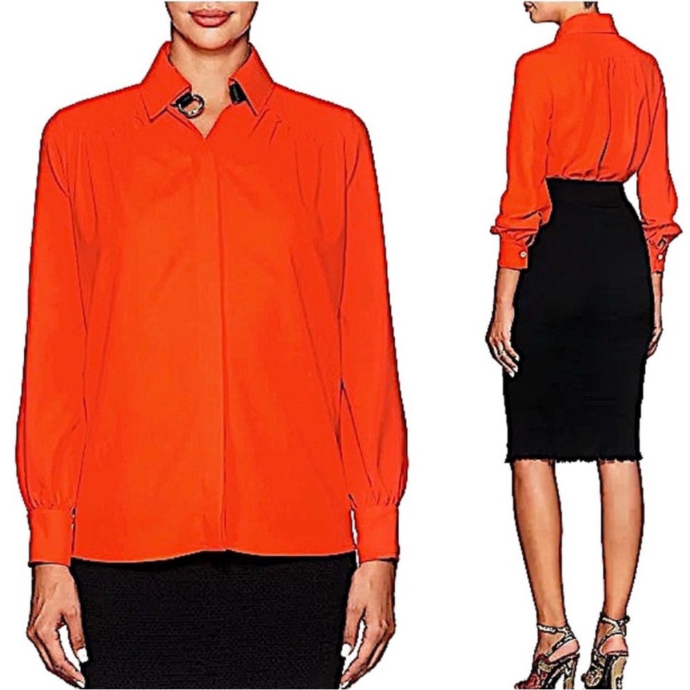 Altuzarra Tamar Crepe Blouse in Red Orange FR 36 (US 4)
